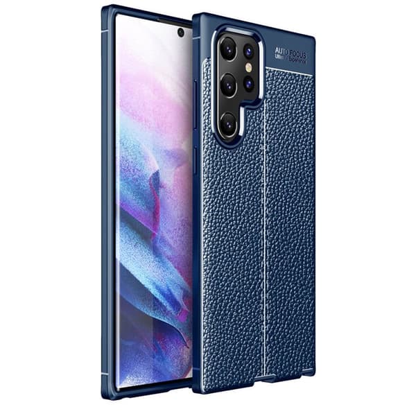 Lædermønstret TPU Cover Samsung Galaxy S22 Ultra : farve - blå