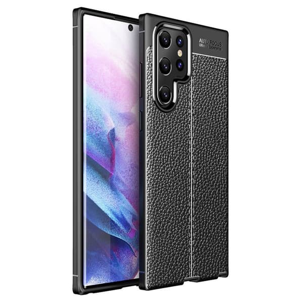 Lædermønstret TPU Cover Samsung Galaxy S22 Ultra : farve - sort