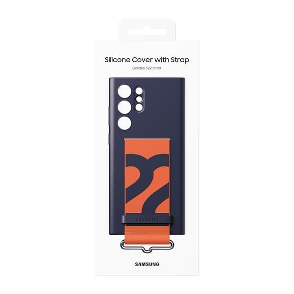 Samsung Original Galaxy S22 Ultra Deksel Silicone Cover with Strap Navy