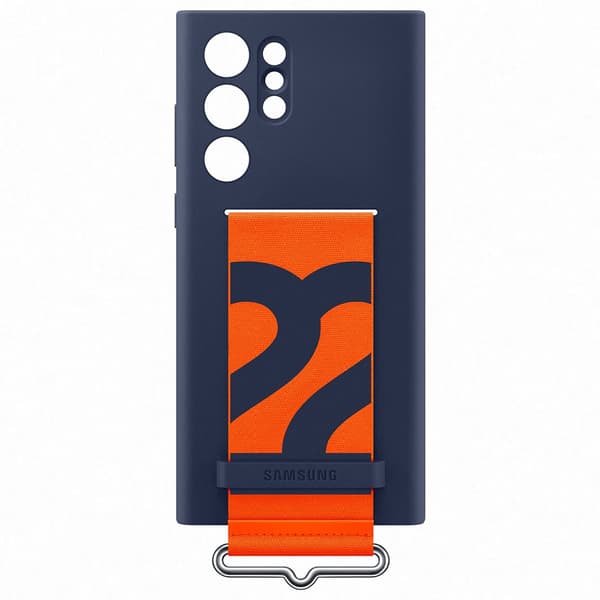 Samsung Original Galaxy S22 Ultra Kuori Silicone Cover with Strap Navy