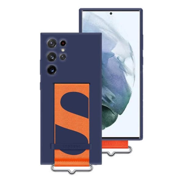 Samsung Original Galaxy S22 Ultra Kuori Silicone Cover with Strap Navy