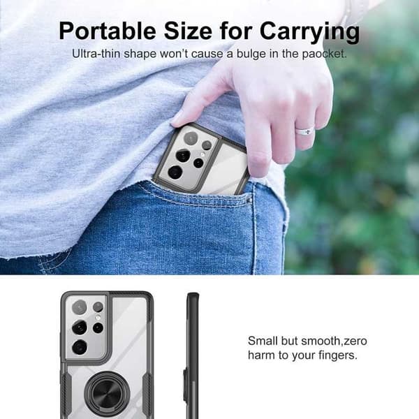 Samsung S22 Ultra Practical iskunkestävä kotelo sormustelineellä V4