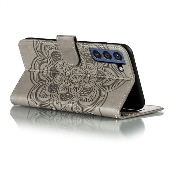 SKALO Samsung S21 FE Mandala lompakkokotelo - Harmaa