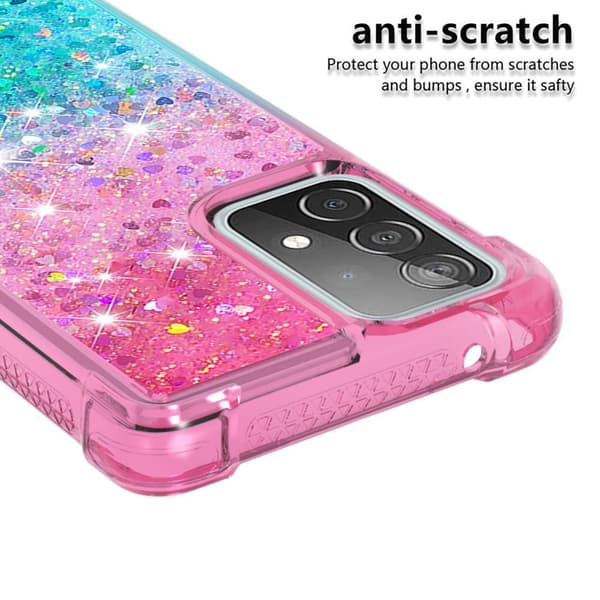 SKALO Samsung A52/A52s Kvicksand Glitter Hjerter TPU Cover - Pink-Turkis