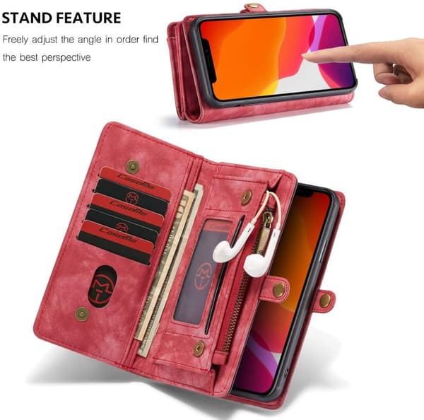 Läderfodral med dragkedja för Samsung S10 röd