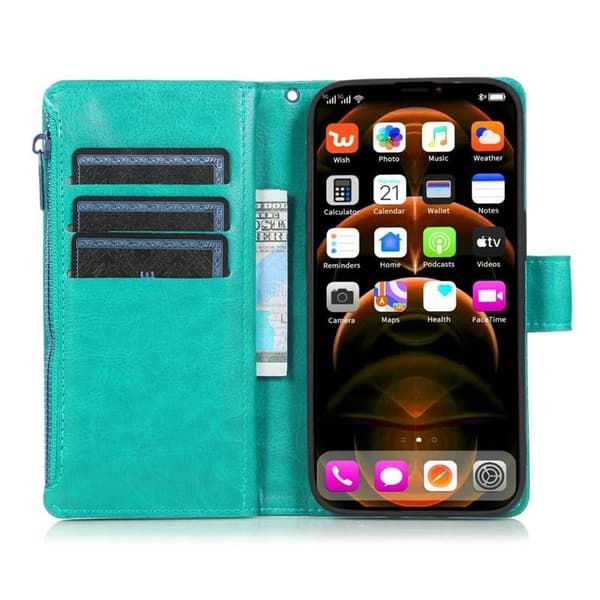 Dubbelflip Zipper 9-kort Apple iPhone 13 Pro Max - Mint