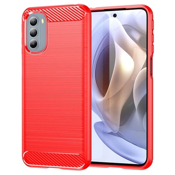 SKALO Moto G31 / G41 Armor Carbon Iskunkestävä TPU suojakuori Punainen