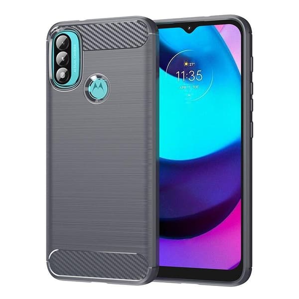 SKALO Moto E20/E30/E40 Armor Carbon Iskunkestävä TPU suojakuori
