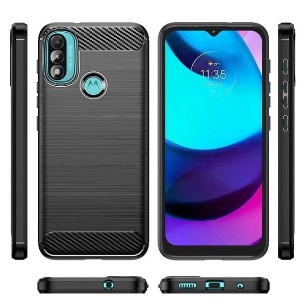 SKALO Moto E20/E30/E40 Armor Carbon Iskunkestävä TPU suojakuori