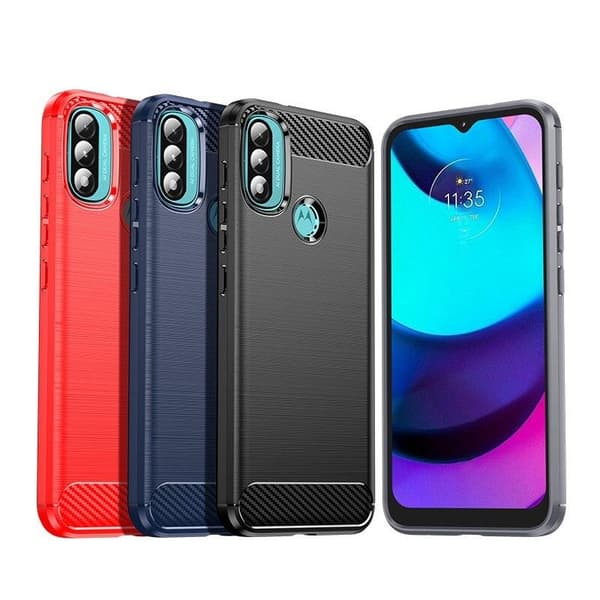 SKALO Moto E20/E30/E40 Armor Carbon Iskunkestävä TPU suojakuori