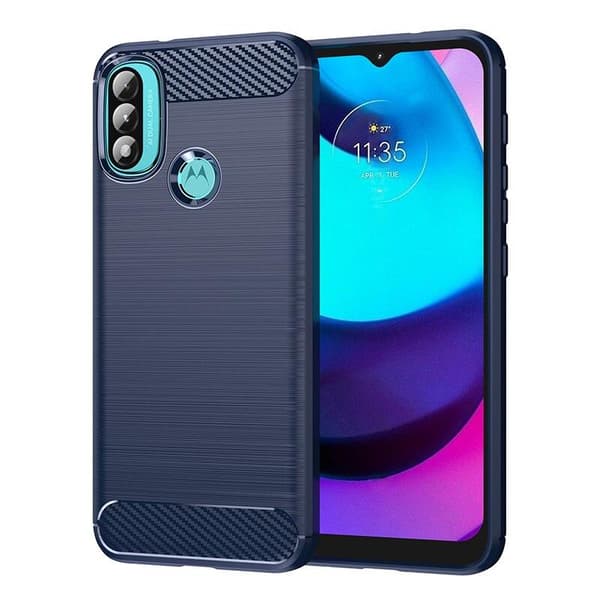 SKALO Moto E20/E30/E40 Armor Carbon Iskunkestävä TPU suojakuori Sininen