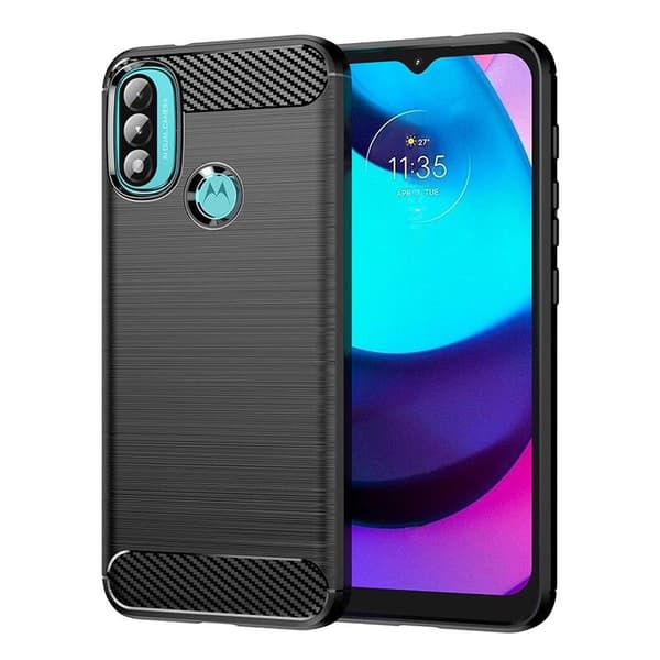 SKALO Moto E20/E30/E40 Armor Carbon Iskunkestävä TPU suojakuori