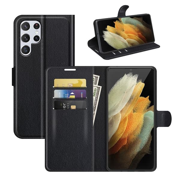 Nordic Covers Samsung Galaxy S22 Ultra Kotelo Litchi Raven Black