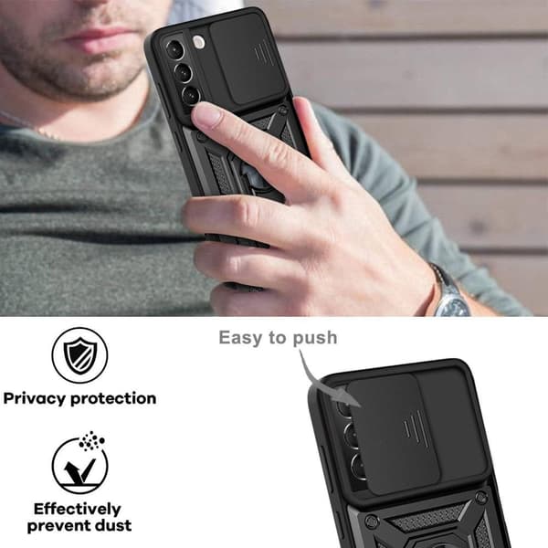 SKALO Samsung S22 Armor hybridi metallirengas kameran liukusäädin - - Musta