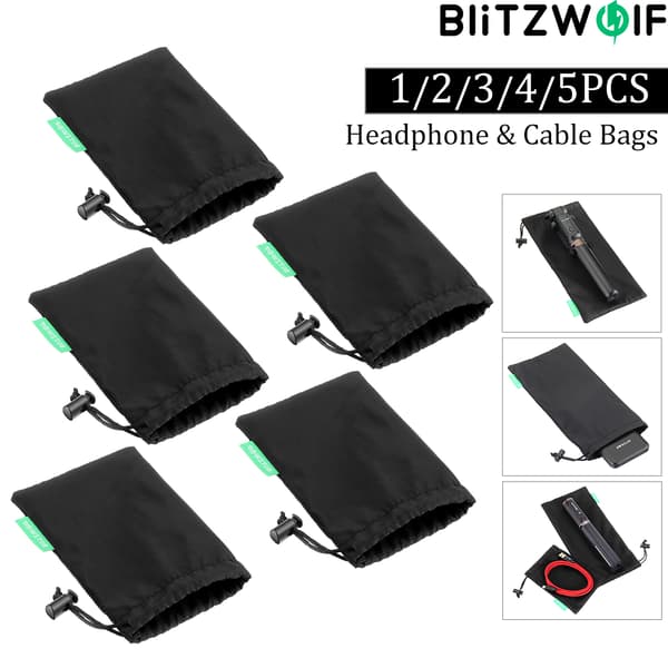 1/2/3/4/5 STK BlitzWolf BW-ST1 Bærbar Kabelorganisering Hovedtelefon Opbevaringstaske til Kabelhovedtelefon Power Bank Selfie Sticks
