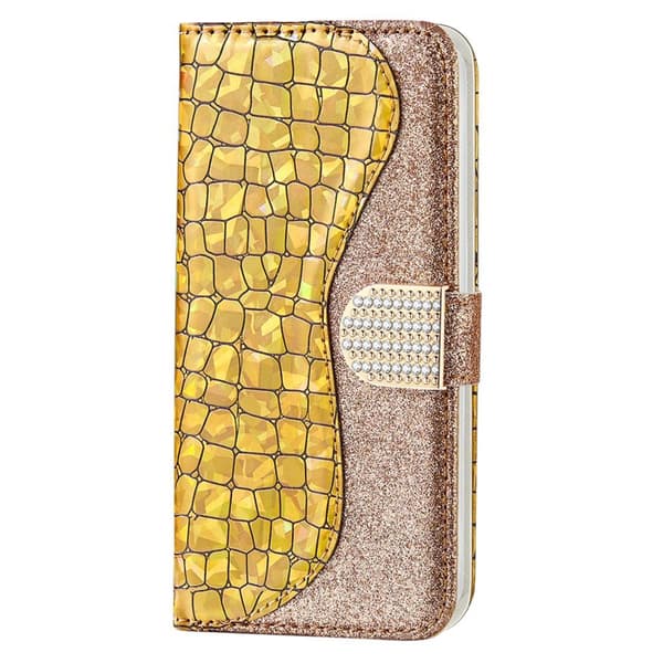 SKALO Samsung S22 Croco Glitter Plånboksfodral - Guld
