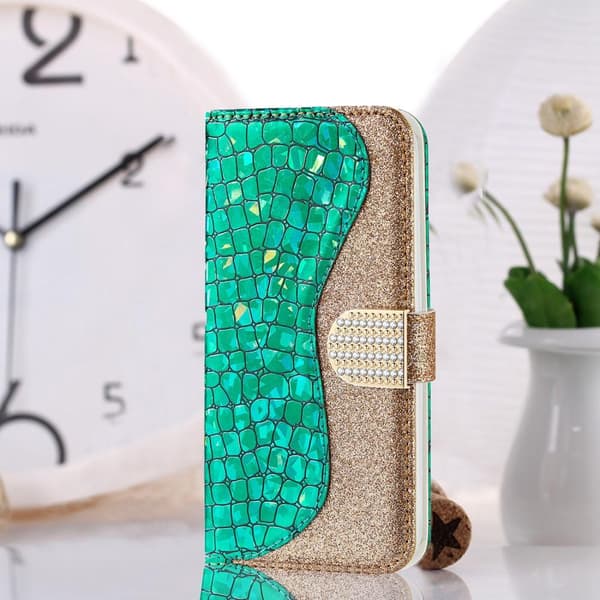 SKALO Samsung S22 Croco Kimaltava lompakkokotelo - Vihreä