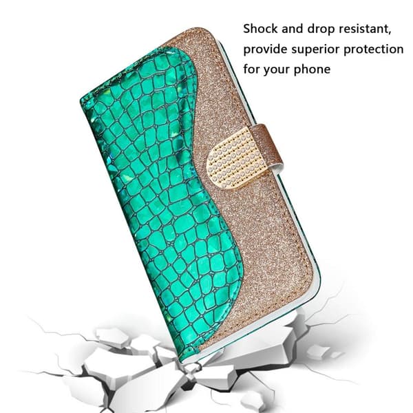 SKALO Samsung S22 Croco Kimaltava lompakkokotelo - Vihreä