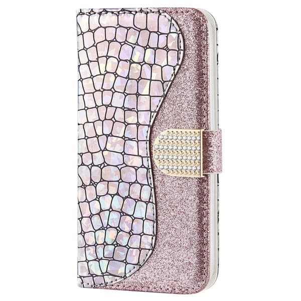 SKALO Samsung S22 Croco Kimaltava lompakkokotelo - Ruusukulta