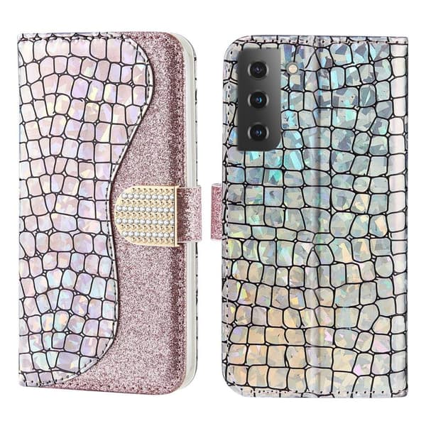 SKALO Samsung S22 Croco Kimaltava lompakkokotelo - Ruusukulta