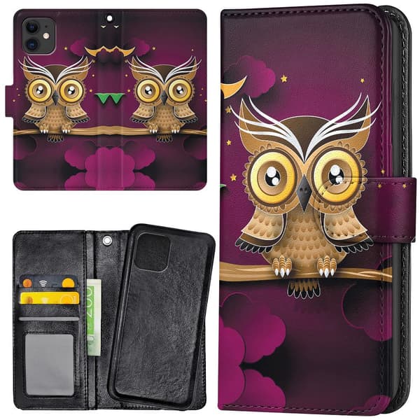 iPhone 12/12 Pro - Lommebok Deksel Lysbrun Ugle