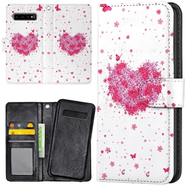 Samsung Galaxy S10 - Lommebok Deksel Blomsterhjerte