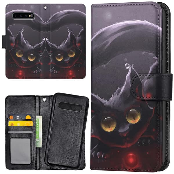 Samsung Galaxy S10 Plus - Lommebok Deksel Svart Katt