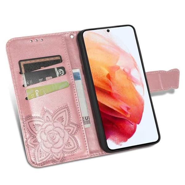 Samsung S21 FE Plånboksfodral PU-Läder 4-FACK Motiv Fjäril