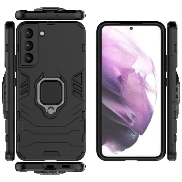 SKALO Samsung S22+ Armor Hybridi metallirengas kuori - Musta