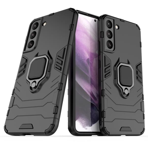 SKALO Samsung S22+ Armor Hybridi metallirengas kuori - Musta