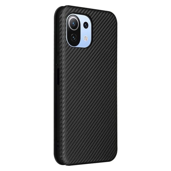SKALO Xiaomi Mi 11 Lite Carbon Fiber Lompakkokotelo - Musta