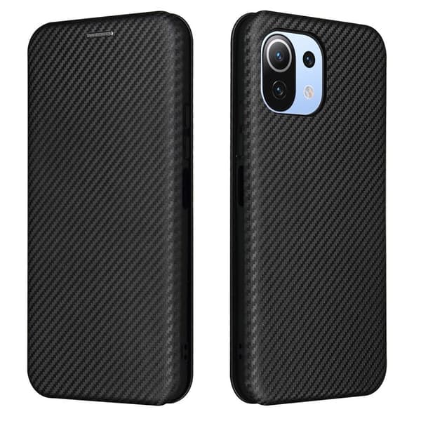SKALO Xiaomi Mi 11 Lite Carbon Fiber Lompakkokotelo - Musta