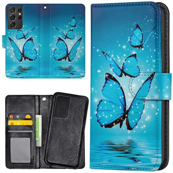 Samsung Galaxy S21 Ultra - Mobilcover/Etui Cover Glitrende Sommerfugle