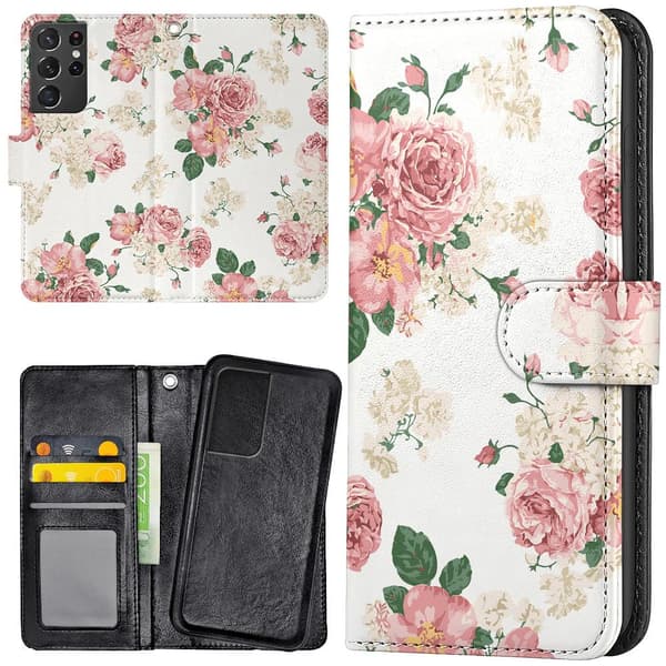 Samsung Galaxy S21 Ultra - Plånboksfodral/Skal Retro Blommor