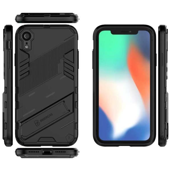 iPhone XR iskunkestävä kotelo jalustalla ThinArmor V2
