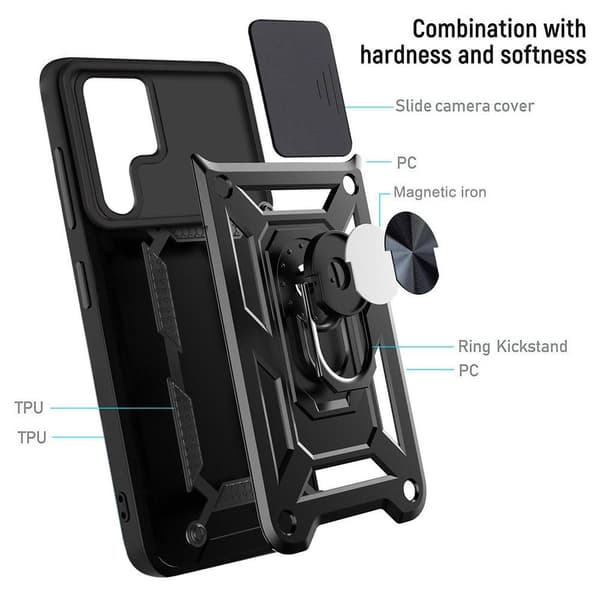 SKALO Samsung S22 Ultra Armor Hybrid Metal Ring Camera Slider - Sort