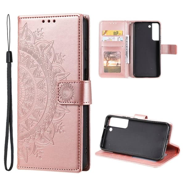 SKALO Samsung S22+ Mandala Flip Cover - Mørkebrun Pink guld