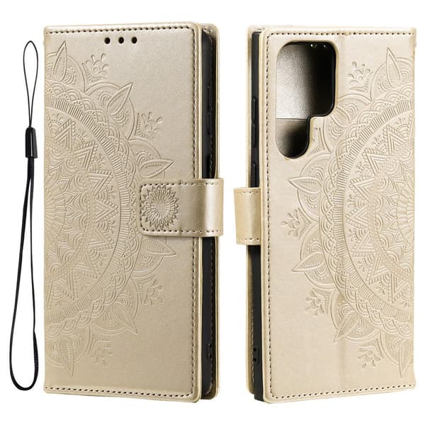 SKALO Samsung S22 Ultra Mandala Flip Cover - Guld