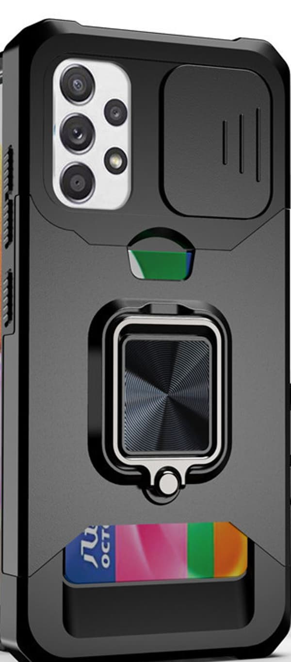 Iphone 13 -Magnetisk telefonetui med metalringholder og kortslot- BLACK