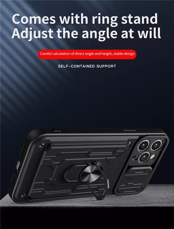Iphone 13 -Magnetisk telefonetui med metalringholder og kortslot- BLACK
