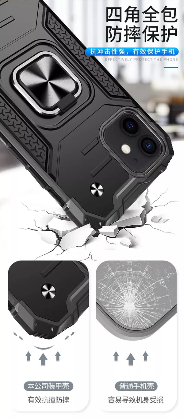 Etui Iphone 13-Finger Ring - med kreditkortslot -SORT