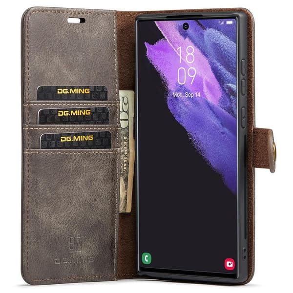 DG MING Samsung S22 Ultra 2-in-1 magneetti lompakkokotelo - Harmaa