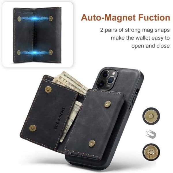 8-FACK iPhone 12 Pro Max Stöttåligt Skal med Magnetisk Korthållare DG.MING Detach