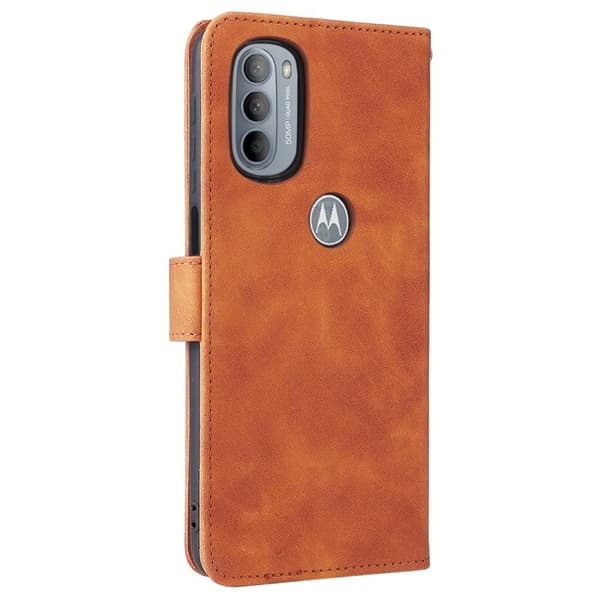 SKALO Moto G31 / G41 Matt PU Nahka lompakkokotelo - Ruskea