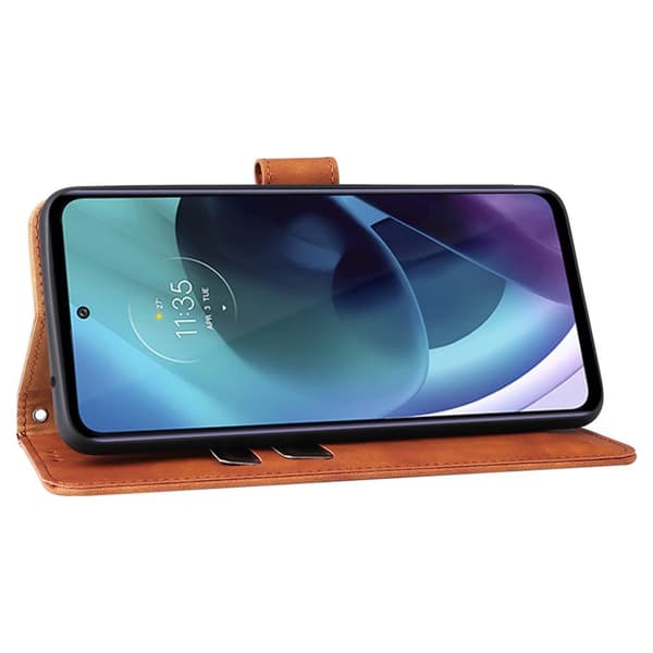 SKALO Moto G31 / G41 Matt PU Nahka lompakkokotelo - Ruskea
