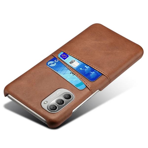 SKALO Moto G51 PU-Läder Korthållare Skal - Mörkbrun