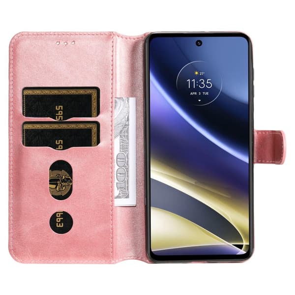 SKALO Moto G51 Classic Lompakkokotelo - Ruusukulta
