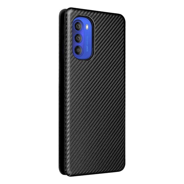 SKALO Moto G51 Carbon Fiber Lompakkokotelo - Musta
