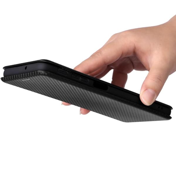 SKALO Moto G51 Carbon Fiber Lompakkokotelo - Musta