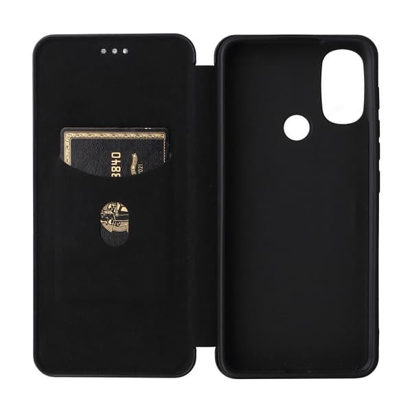 SKALO Moto E30 / E40 Carbon Fiber Plånboksfodral - Svart